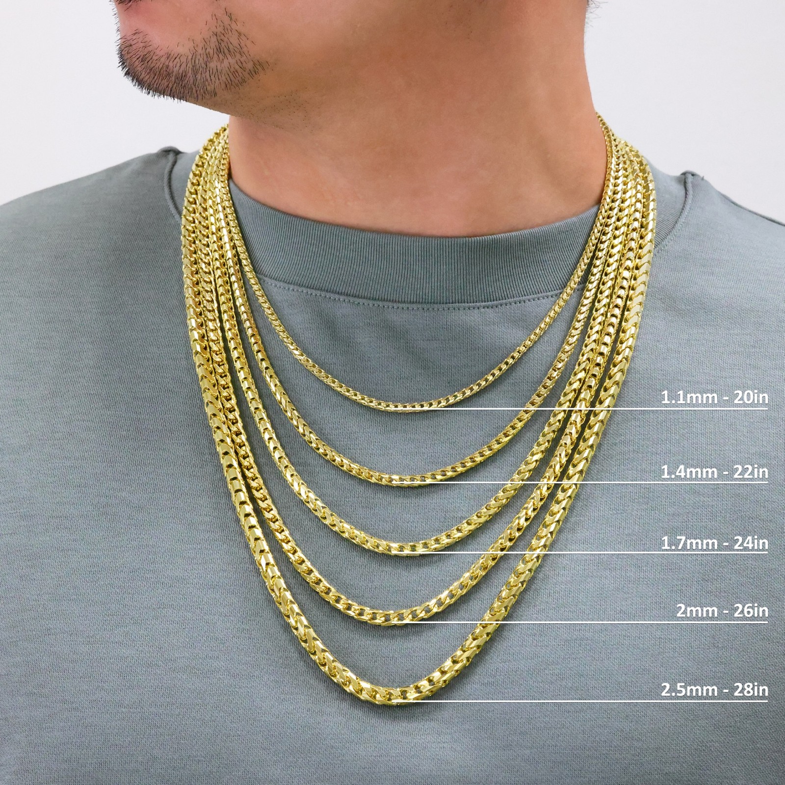 10K Yellow Gold Solid Franco 1mm-6mm Diamond Cut Chain Necklace Bracelet 7″-30″