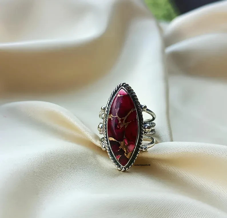 Red Rose Dahlia 925 Sterling Silver Band& Statement Ring Handmade Ring All Size