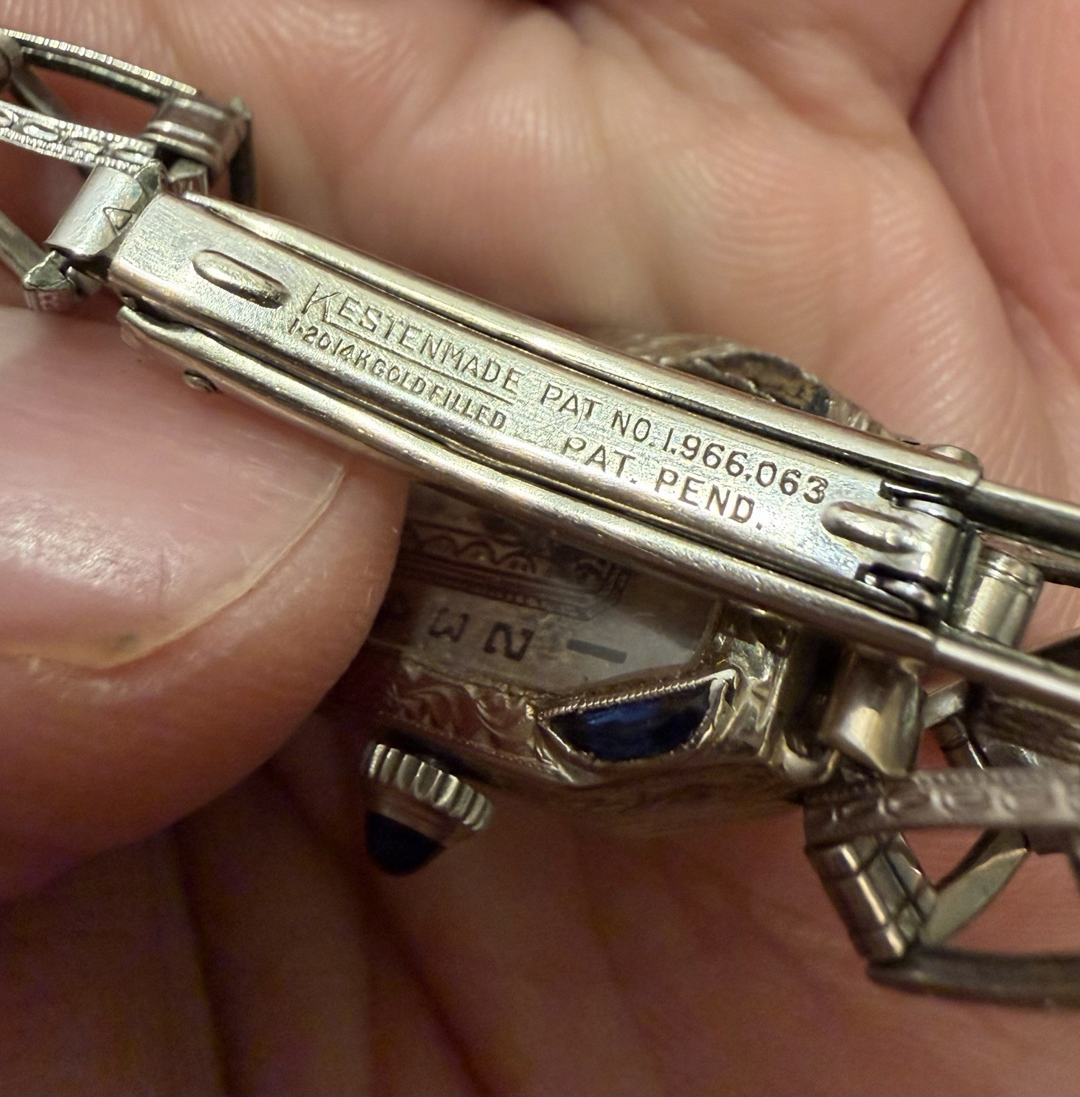1920’s LADY IOCO 14K WHITE GOLD & SAPPHIRE WATCH W/ ORIGINAL 1/20 GF BAND -RARE!