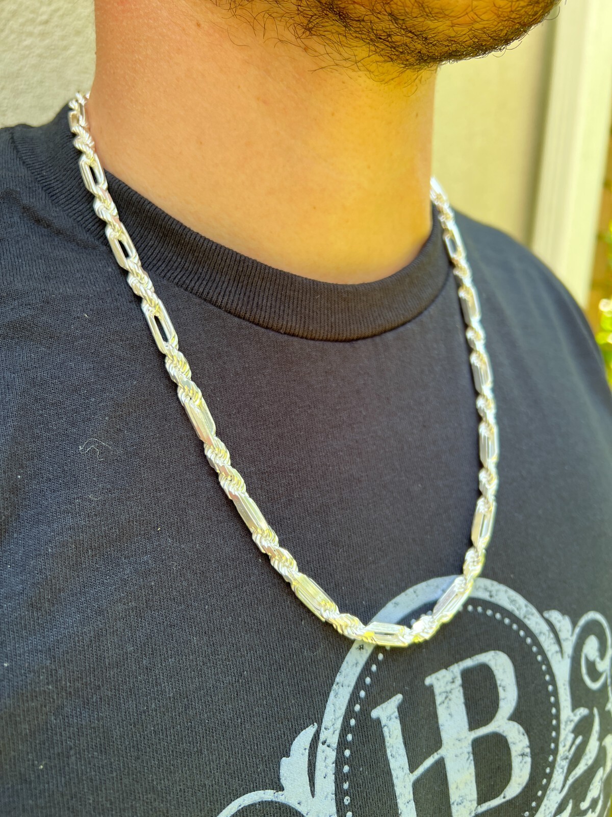 Men’s FigaRope Chain Real Solid 925 Sterling Silver Necklace Bracelet 6mm Milano