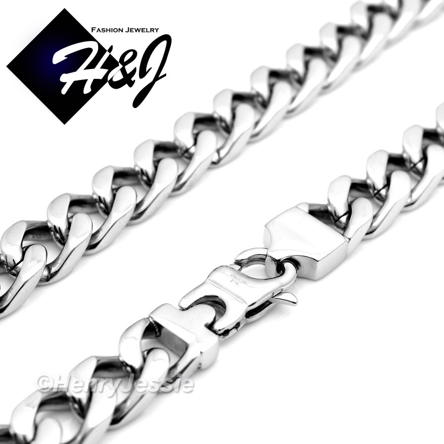 24″MEN’s Stainless Steel HEAVY WIDE 11mm Silver Cuban Curb Chain Necklace