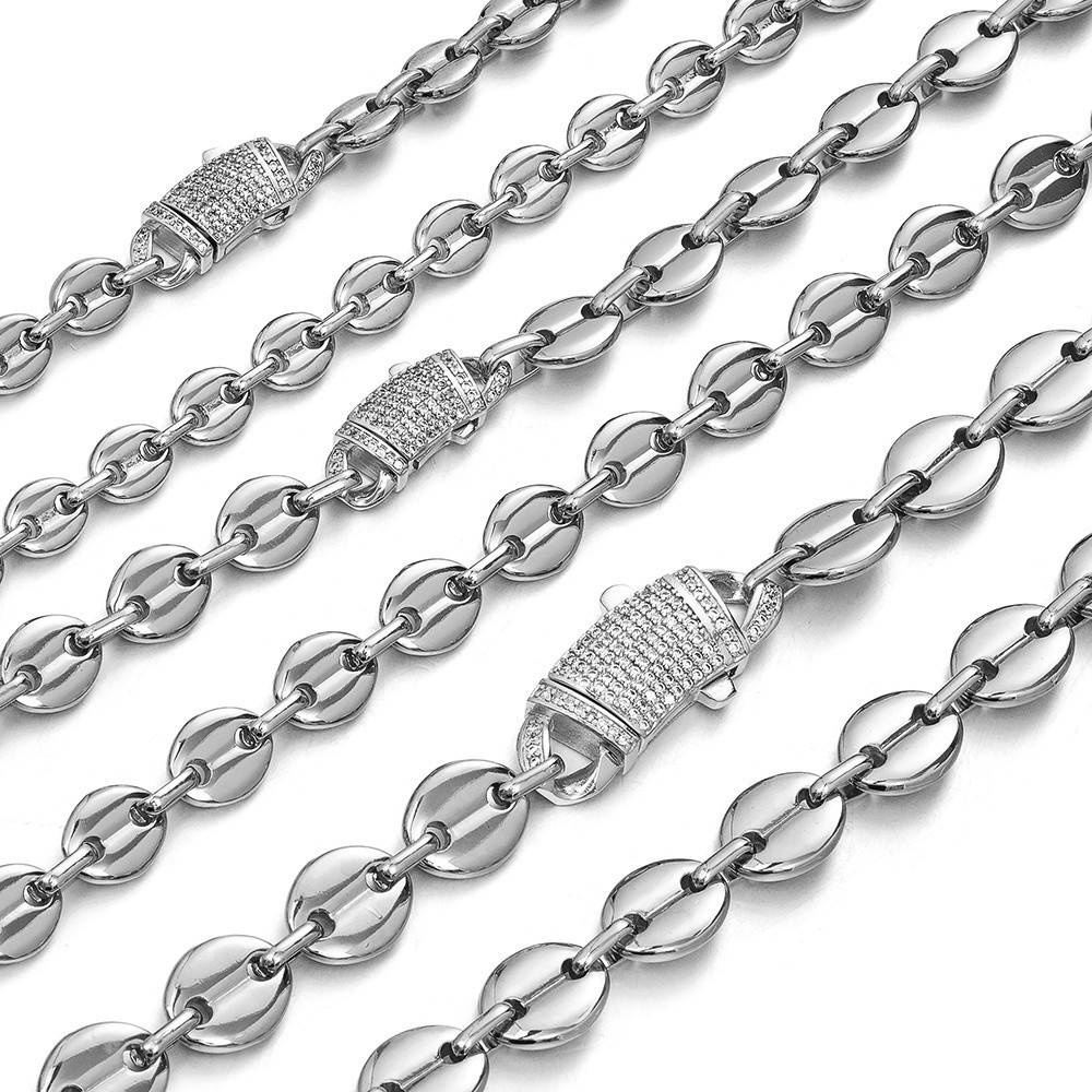 New Style 7/9/11mm Silver Stainless Steel Coffee Beads Chain Necklace for Men