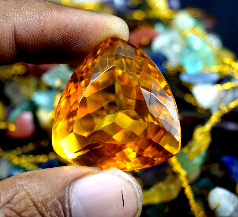 Certified Natural 123.75 Ct Trillion Cut Yellow Citrine Brazilian Loose Gemstone
