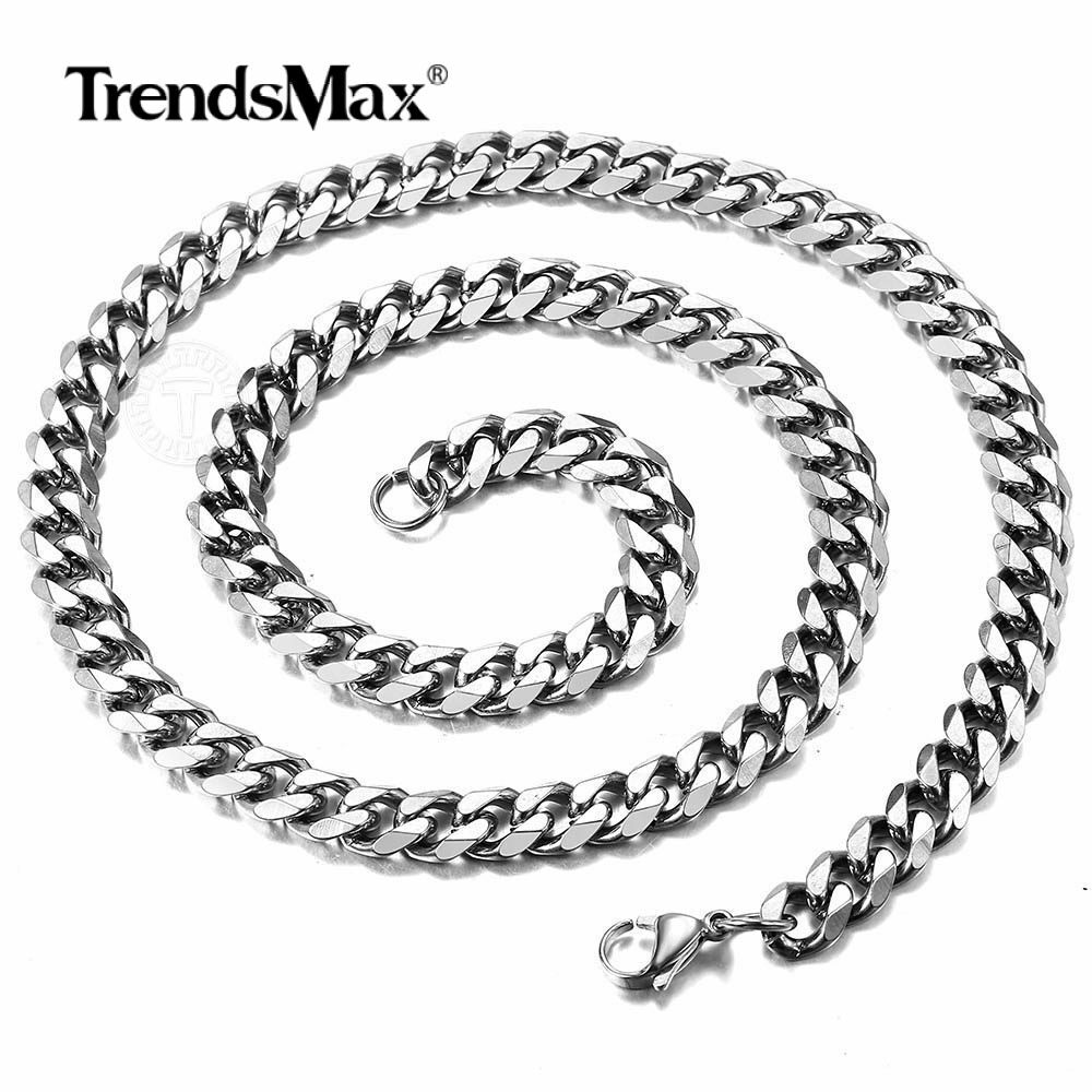 Mens Silver 316L Stainless Steel Cuban Curb Chain Necklace Choker 3/5/7/9/11mm