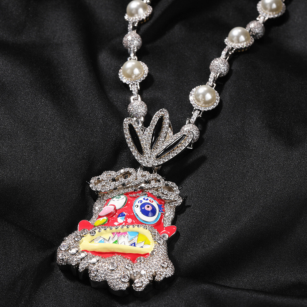 Hip Hop Rap Colorful Enamel Pendant Necklace Jewelry Cool Men Gift Full Zircon