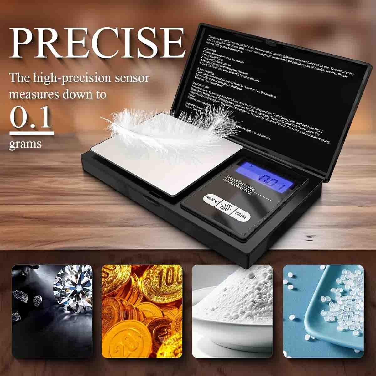 0.1g High Accuracy Mini Jewelry Scale 1000g 7 Units for Gold Gem Weighing