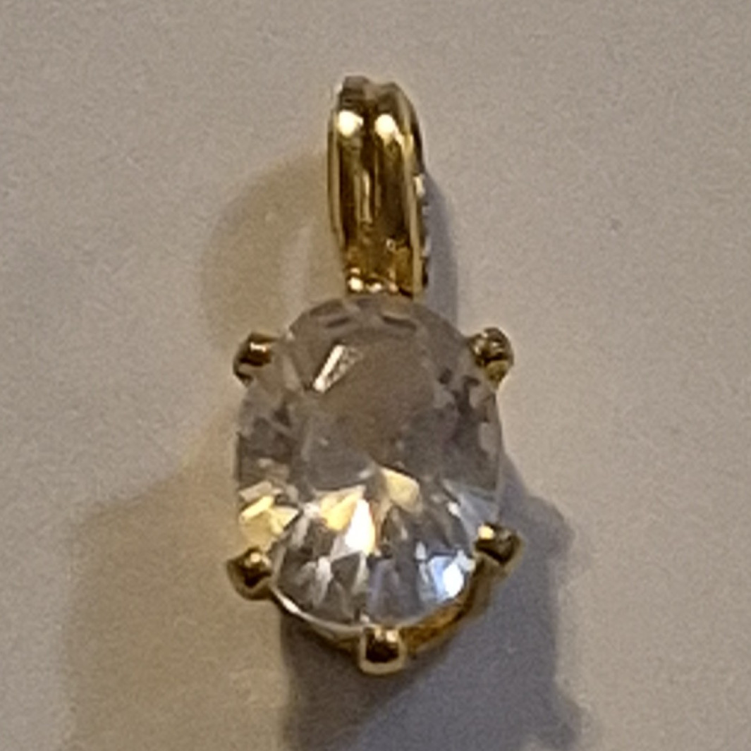 Yellow Gold Tone Oval Clear Simulated Cubic Zirconia Charm Pendant