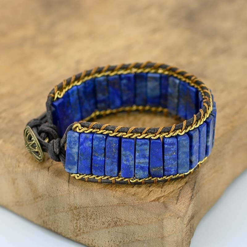 Dark Blue Natural Lapis Lazuli Vintage Handmade Healing Unisex Men Boys Bracelet