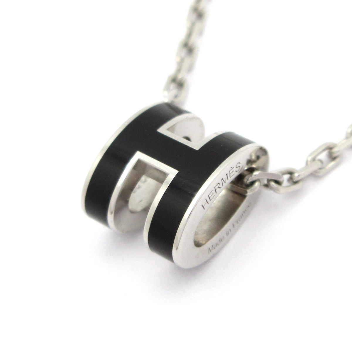 HERMES Mini Pop H H147992FP03 Silver Black Hardware None Necklace