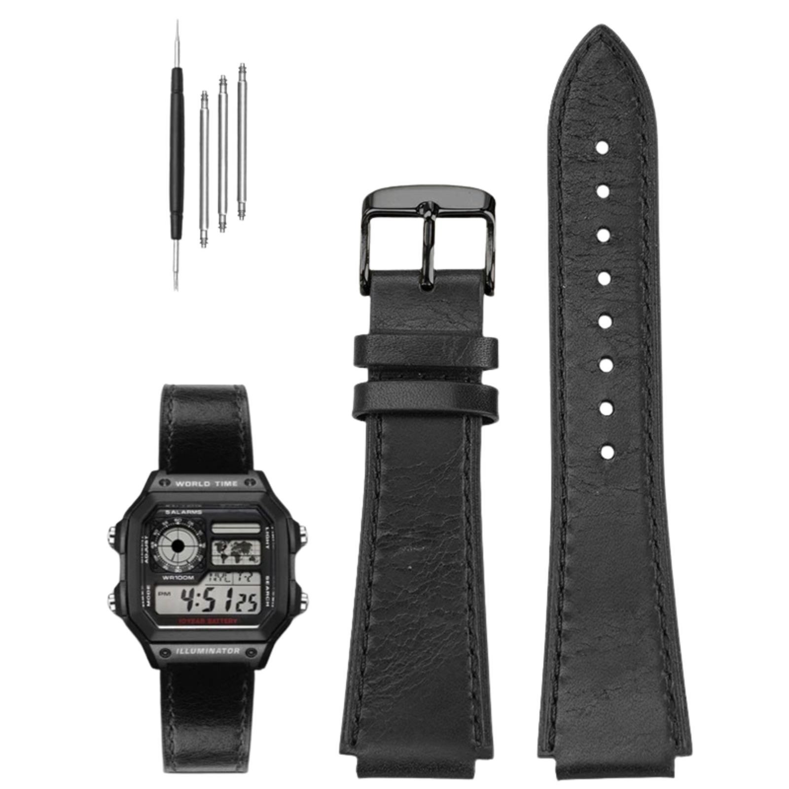 Retro 100% Genuine Leather Watchband For Casio AE1200 AE1300 A158W A168 W216H