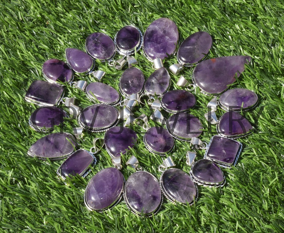 1-500 Pcs Natural Amethyst Pendant Wholesale Lot Bulk: Silver Plated WH-15