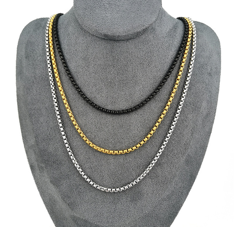Women Men Black Gold Silver Stainless Steel 2mm Round Box Chain Necklace 12-32″