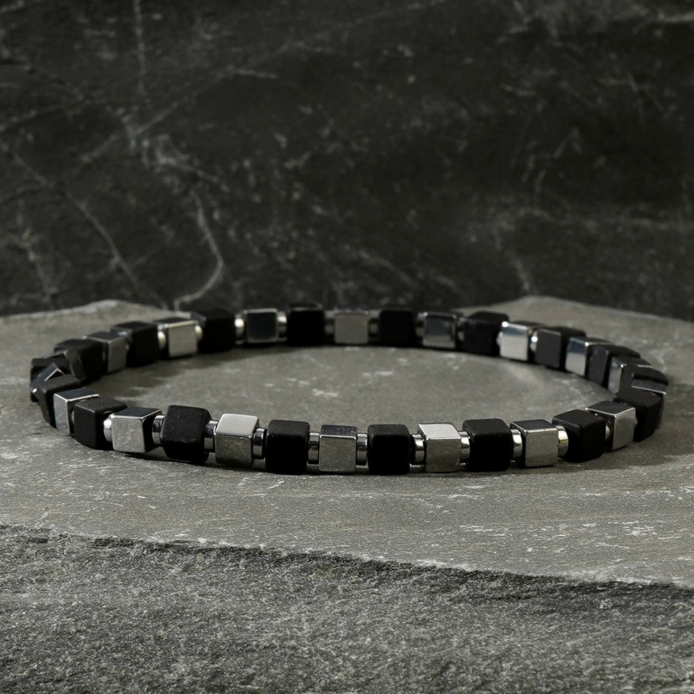 Black Tourmaline & Hematite Beaded Healing Protection Women Men Stretch Bracelet