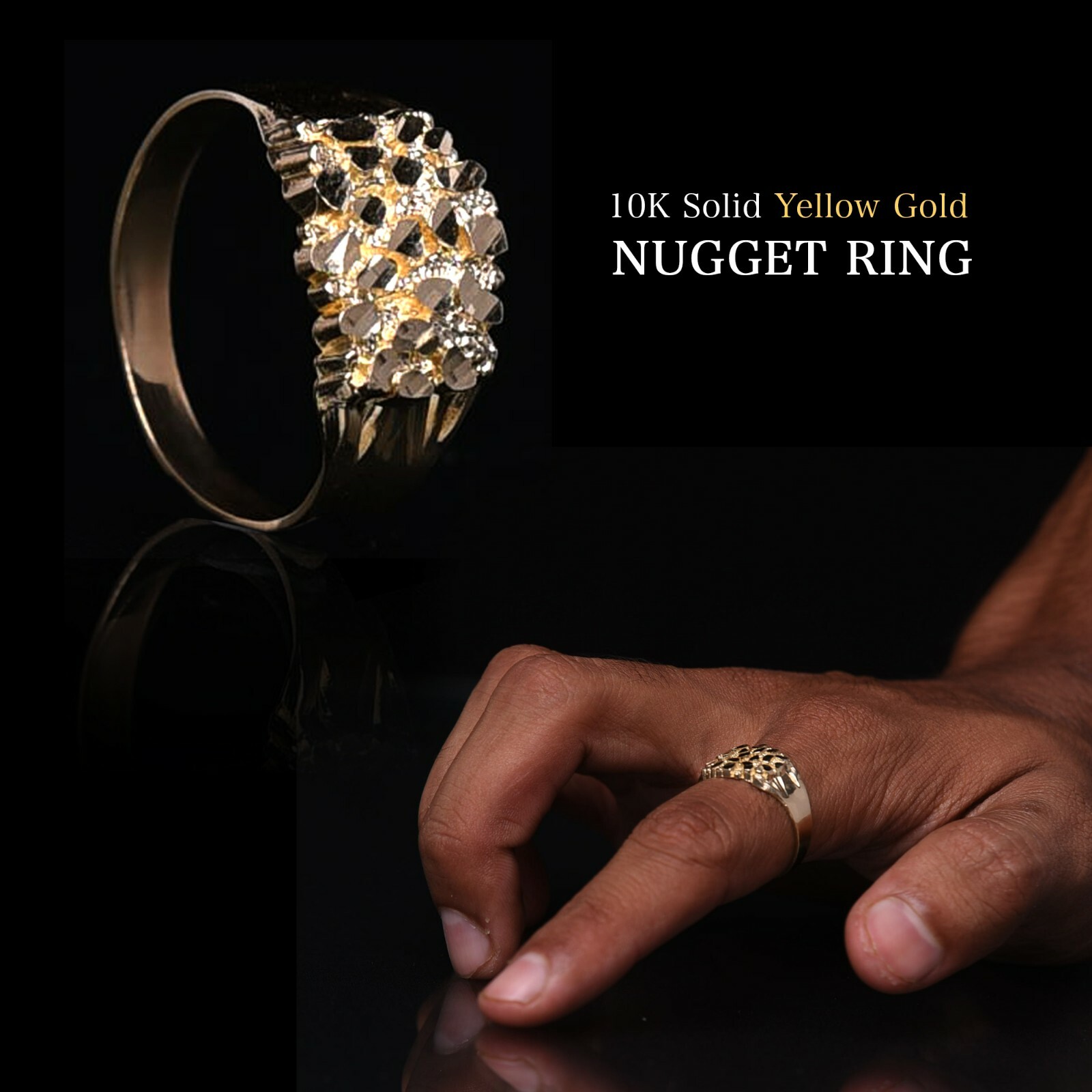 10K Gold Hip Hop Nugget Ring Beauty 4.0 Grams Heavy size 11