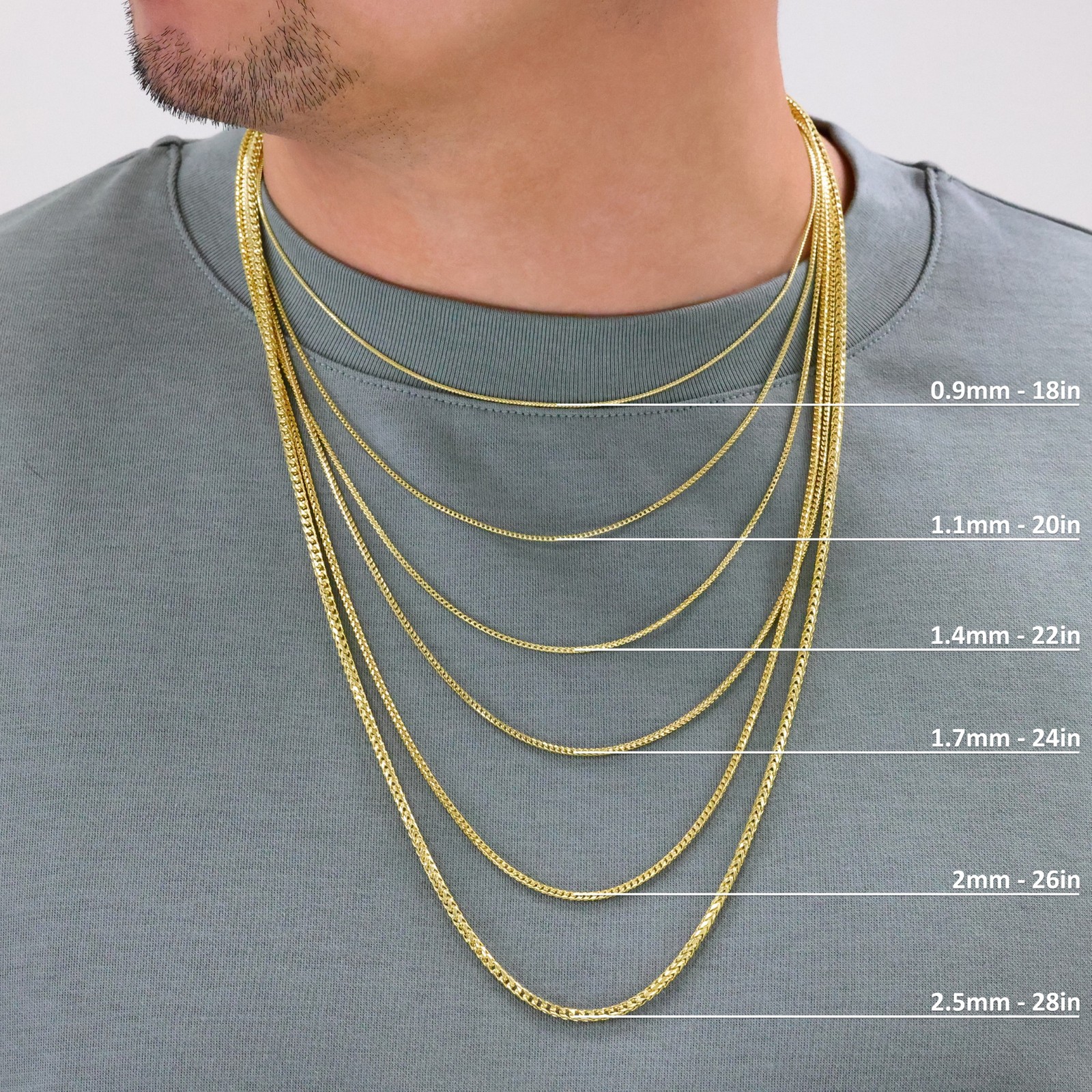 10K Yellow Gold Solid Franco 1mm-6mm Diamond Cut Chain Necklace Bracelet 7″-30″