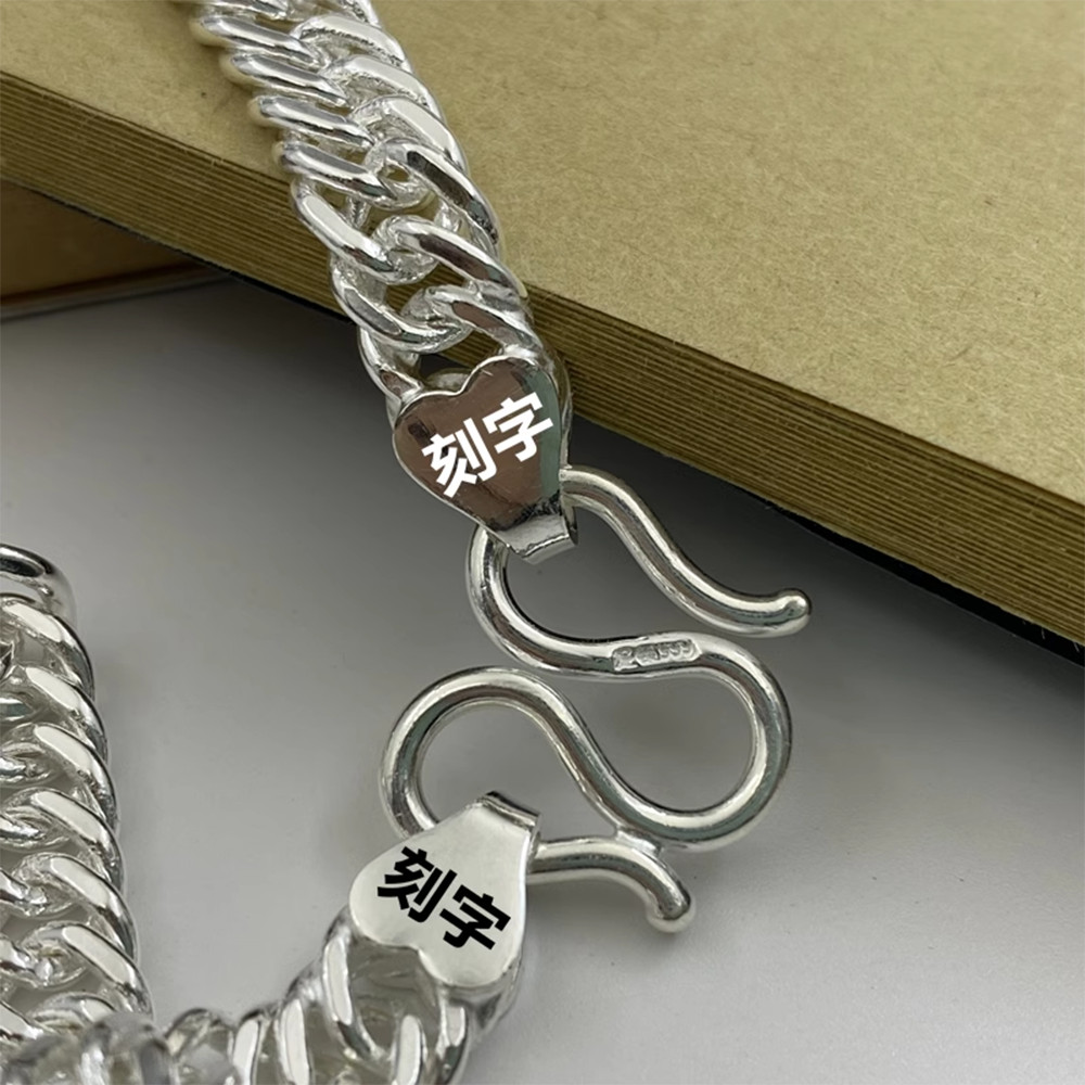 Pure 999 Fine Silver Chain Men Women 4mm/6mm/8mm Solid Cuban Curb Link Necklace