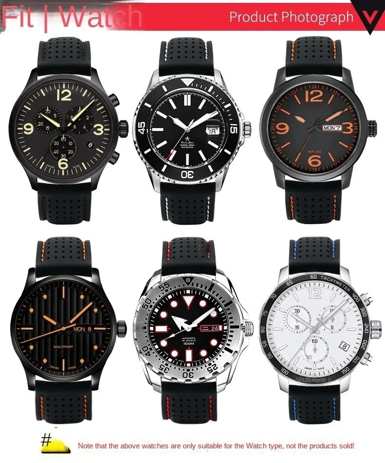 Universal Silicone Watch Band Strap Rubber Waterproof Men’s Black 19-24MM Hoop