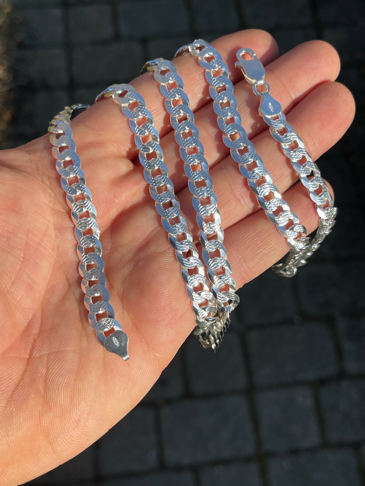 Solid 925 Sterling Silver Men’s Miami Cuban Link Chain Necklace 8mm Diamond Cut