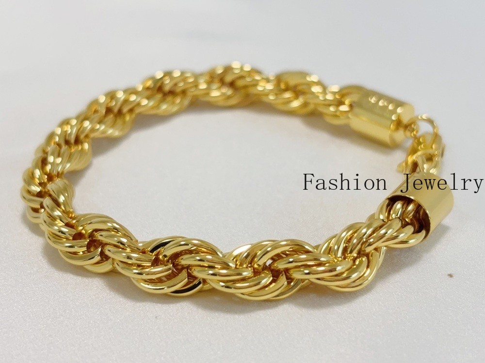 14K Yellow Gold 10.5mm Diamond Cut Rope Chain Link Bracelet Men Women 7.5″