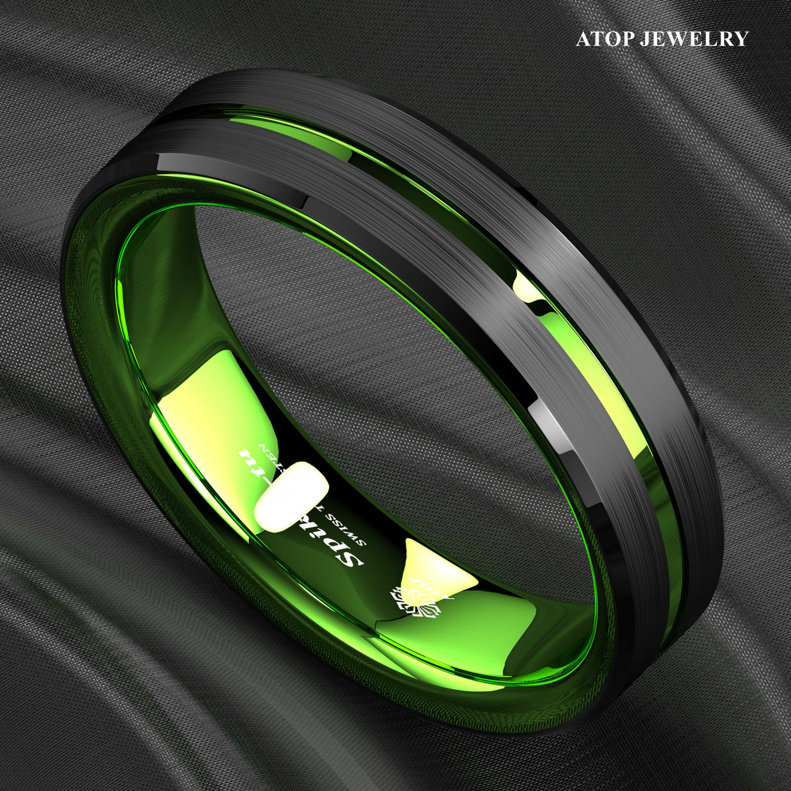 8/6mm Black Tungsten Carbide Green Line Wedding Band Ring ATOP Men’s Jewelry