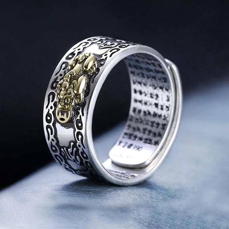 Feng Shui Pixiu Adjustable Ring Buddhist Mantra Attract Wealth Lucky Ring Charm