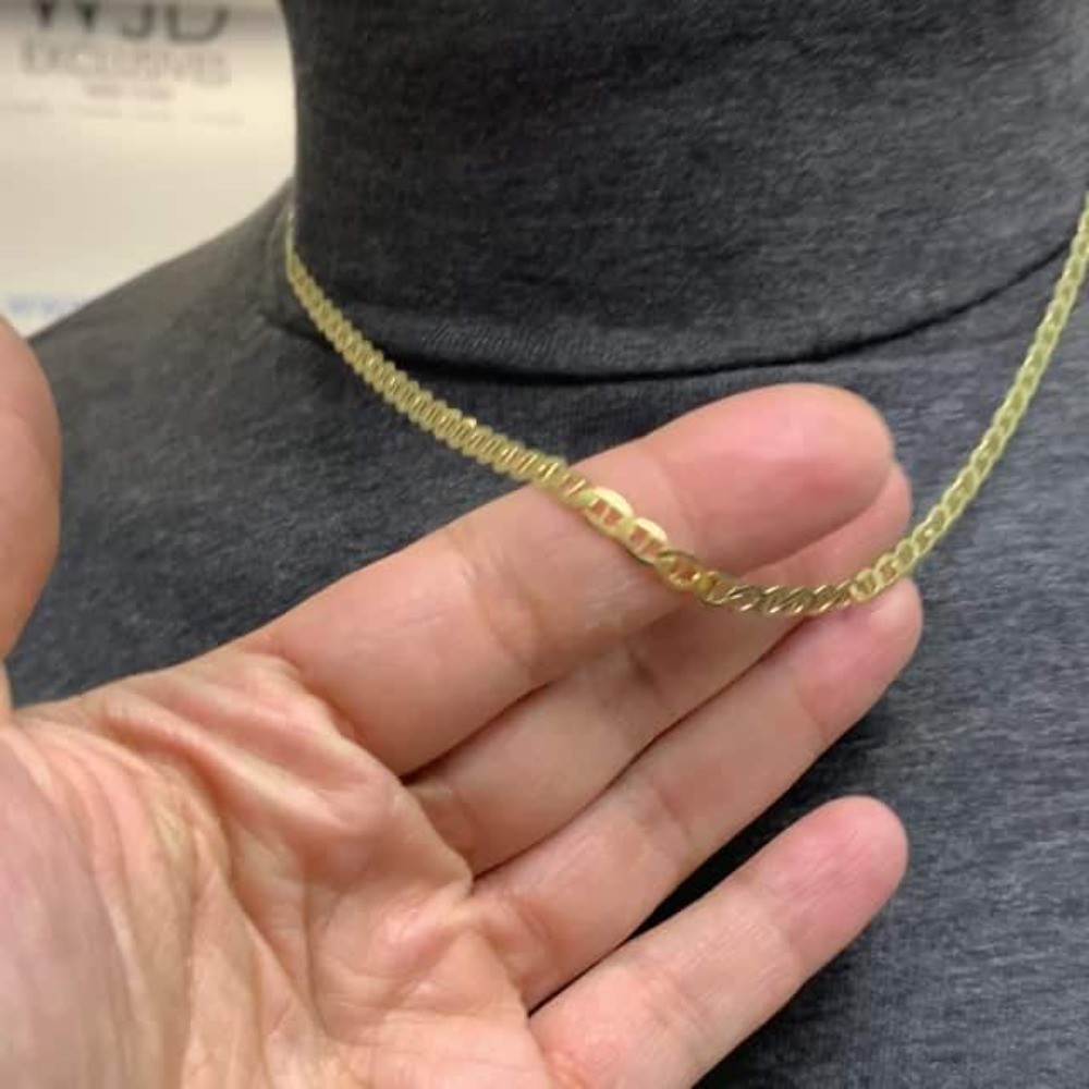 14K Yellow Gold 4mm Flat Anchor Chain (Solid Links) 18″-26″