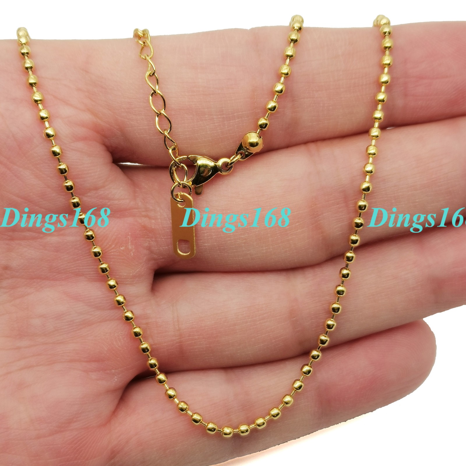 Real 18K Yellow Gold Filled Tarnish-Resist 2mm Bead Chain Necklace 16″~18″ H992Y
