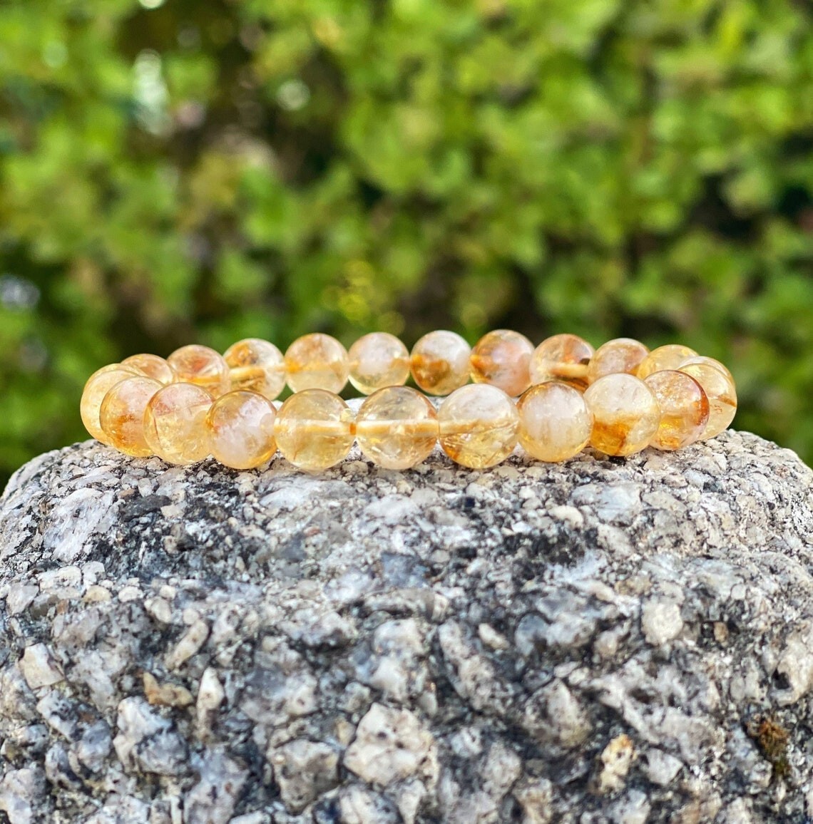 Natural Citrine Stone Bracelet 8mm Yellow Crystal Gemstone Stretch Bracelet