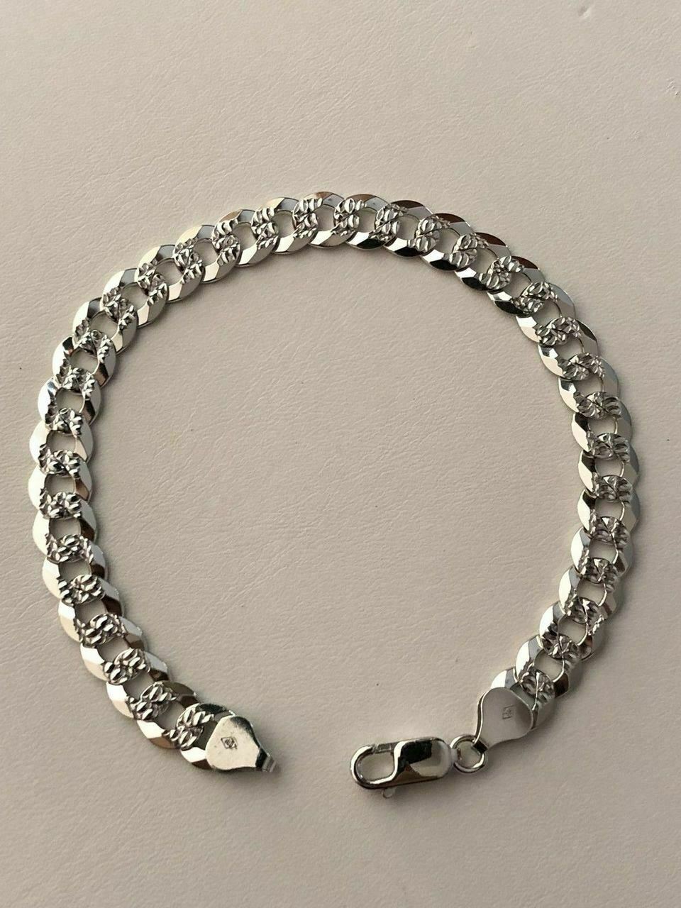 Men’s Miami Cuban Bracelet Diamond Cut Solid 925 Sterling Silver 8mm Italy Made