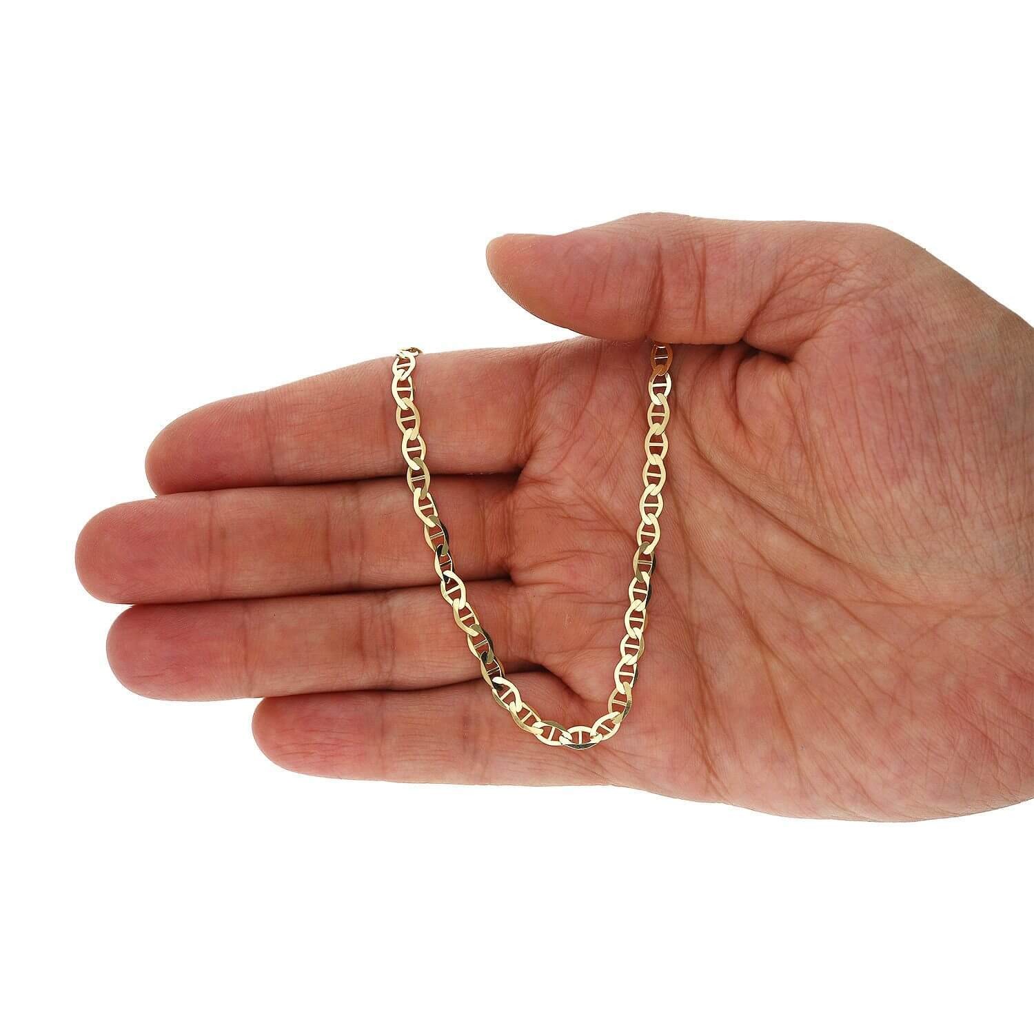 14K Yellow Gold 4mm Flat Anchor Chain (Solid Links) 18″-26″