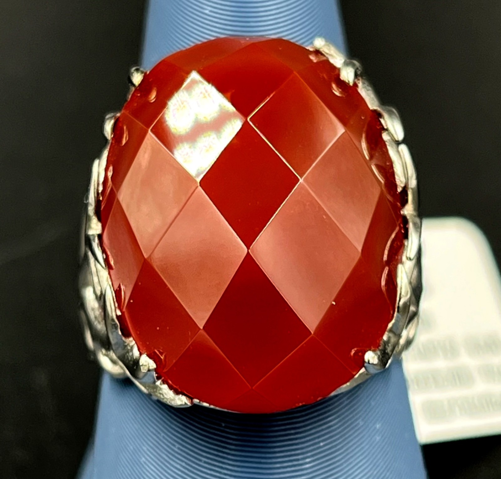 JTV Red Onyx Checkerboard Cut 925 Sterling Silver Ring Size 10 NEW SSL364-10
