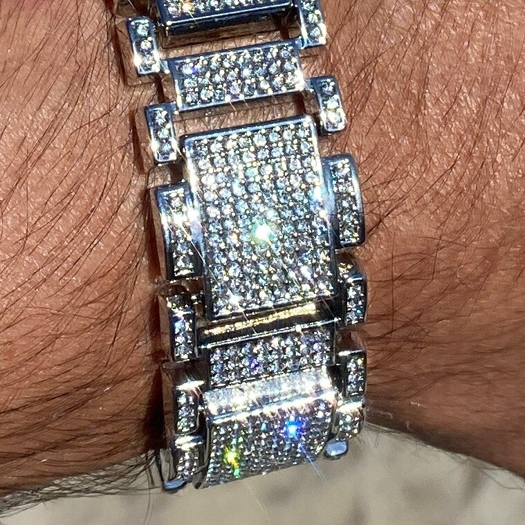 Men’s Hip Hop Bracelet CZ Micro Pave Flooded Out Silver Tone Heavy Iced 23MM 8″