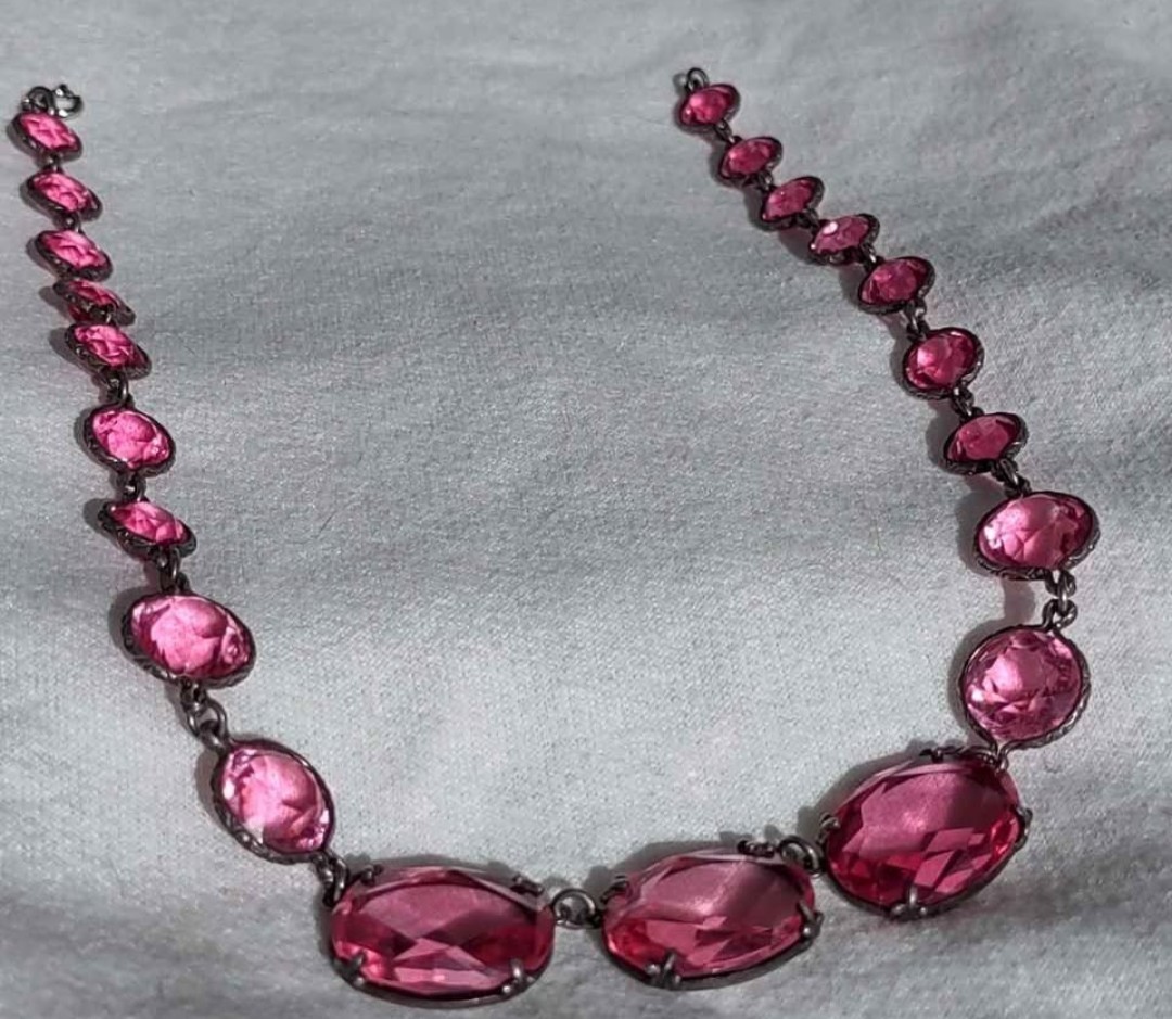Antique Silver Late Victorian Glass Crystal Paste Riviere Necklace 1860’s-1890’s