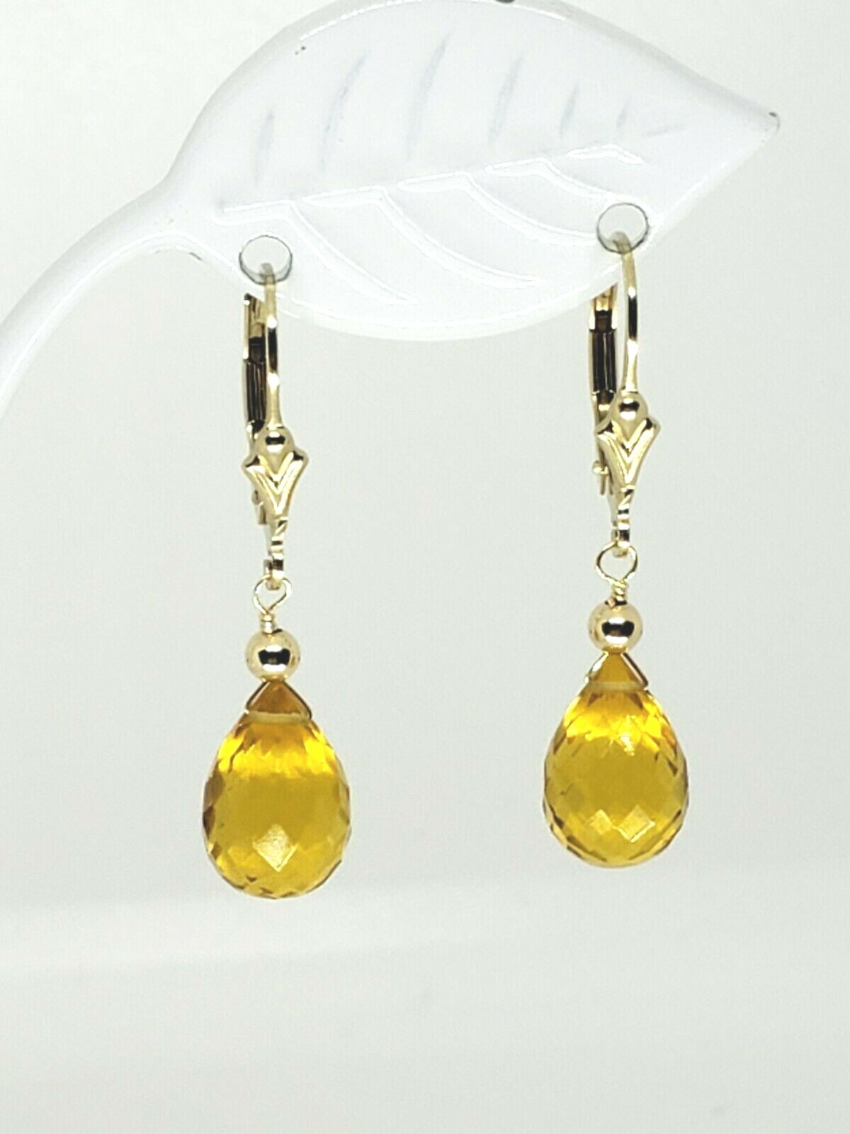 14k Yellow Gold Filled Citrine Briolette Drop Dangle Earrings