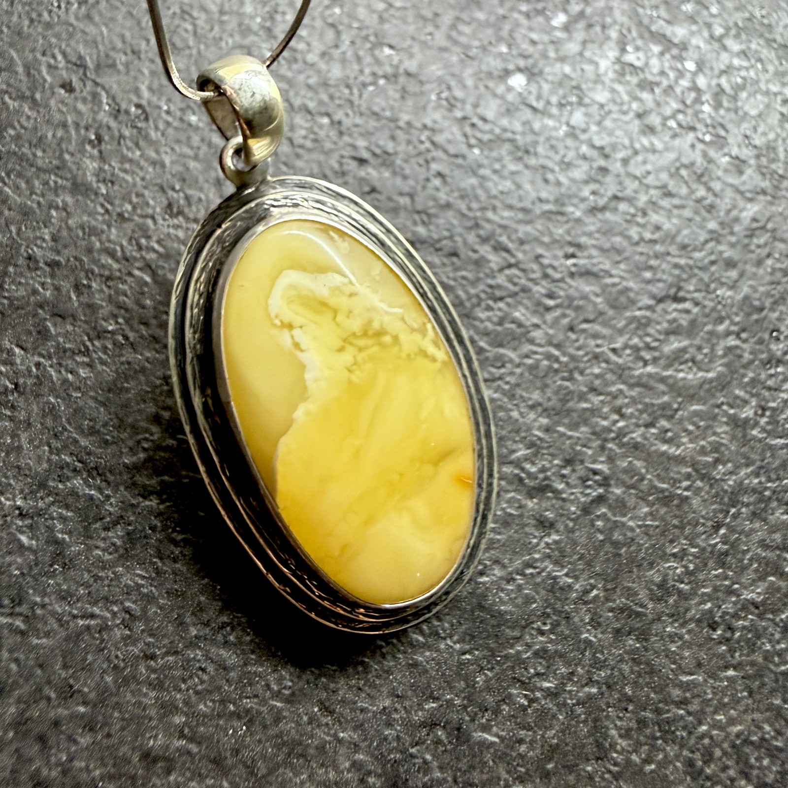 Silver landscape Whole Stone natural Amber Pendant 9.8g
