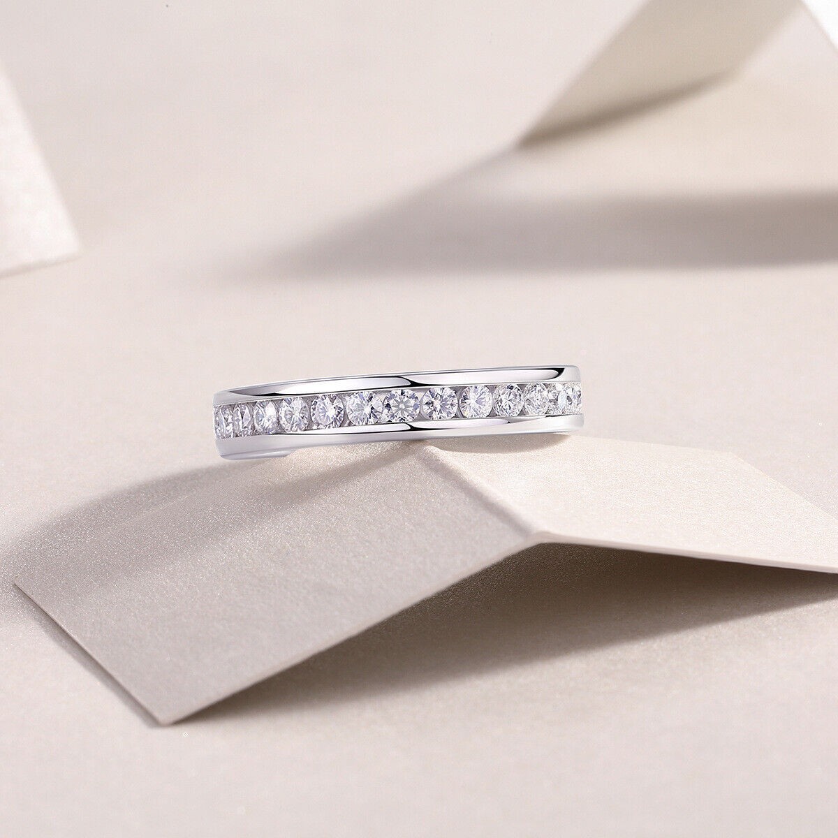 2mm D Color VVS1 MOISSANITE Eternity Band Ring 925 Sterling Silver Size 56789