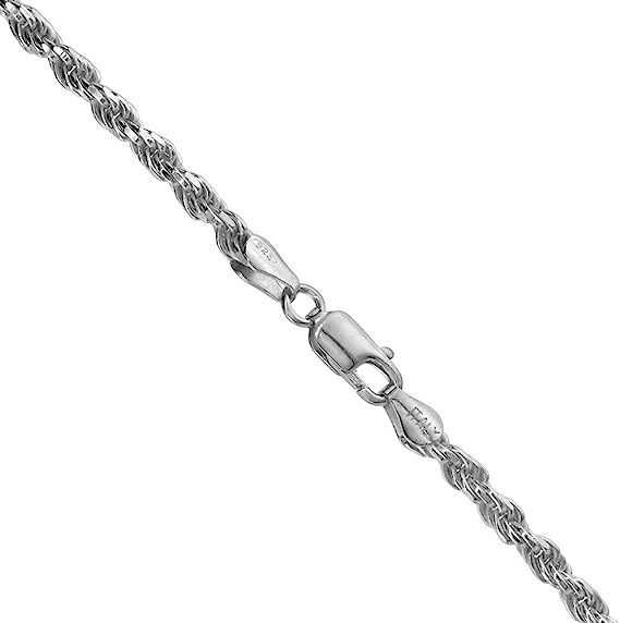 3mm Sterling Silver D/C Rope Chain Necklaces Bracelets Handmade Italy 7 to 30 in