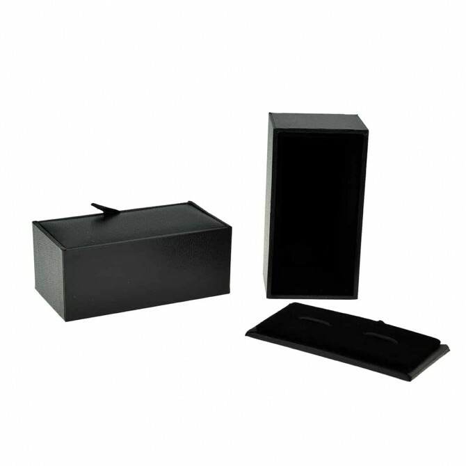 BLACK FAUX LEATHER CUFFLINKS BOX Velvet Lined Presentation Gift Case Elastic
