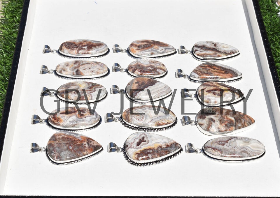1-500 Pcs Crazy Lace Agate Pendant Wholesale Lot Bulk: Silver Plated WH-23
