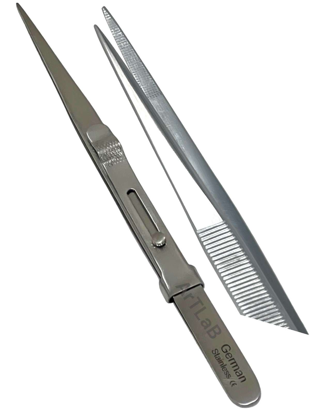 1German GEM & DIAMOND STONE TWEEZERS LOCKING JEWELRY TWEEZER SLIDE LOCK FINE TIP