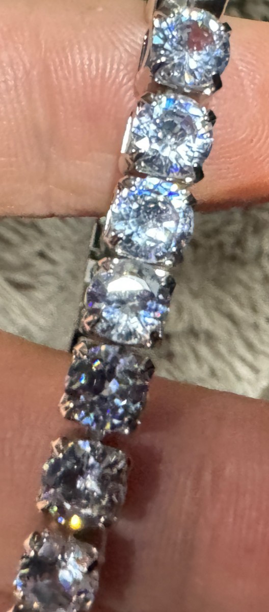 Synthetic Cubic Zirconia Bracelet 7.5″ 6 Mm White Stones White Gold Plated