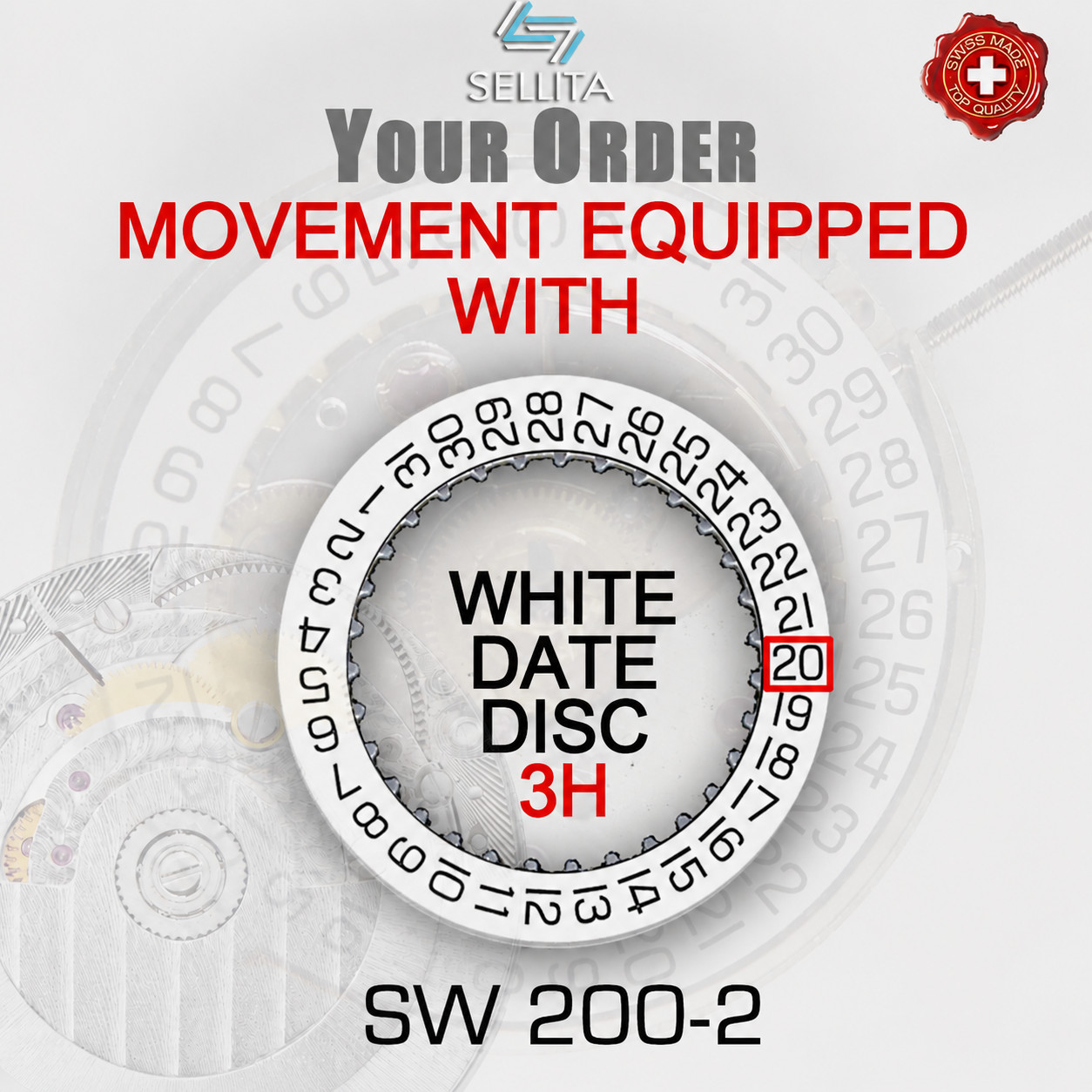 MOVEMENT AUTOMATIC SELLITA SW200-2, POWER + (COMPATIBLE ETA 2824,) NEW
