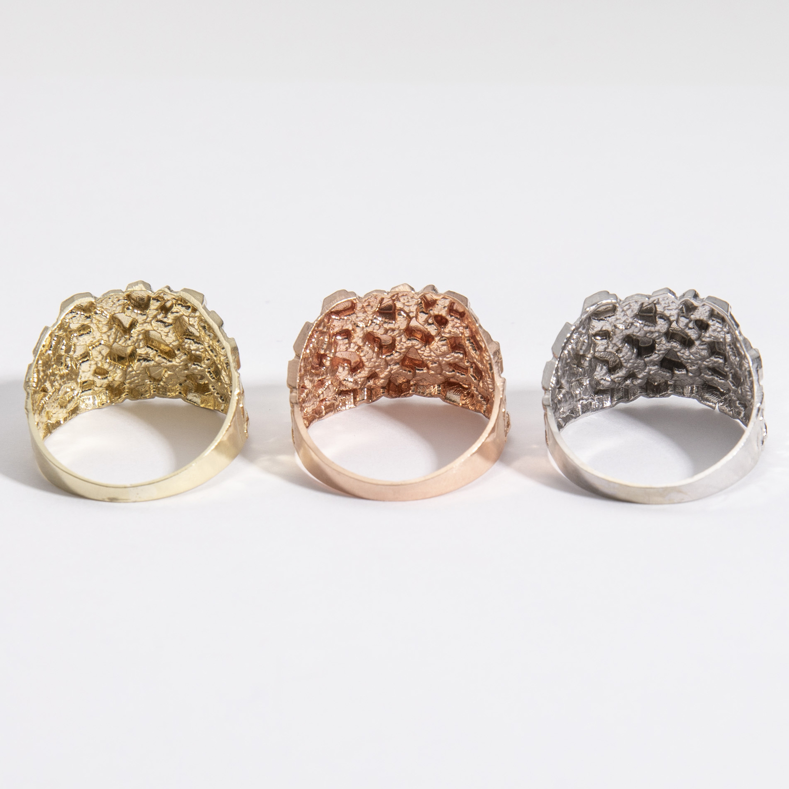 SOLID 10K Gold Large Square Nugget Ring Yellow White Rose Gold