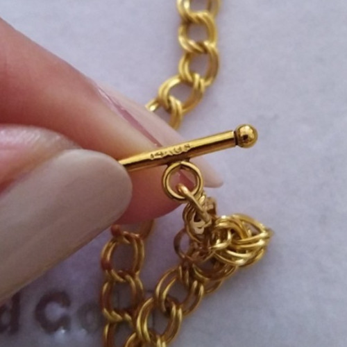 14ct Rolled Gold Double Curb Toggle T-Bar Necklace Worn Twice 7g approx light