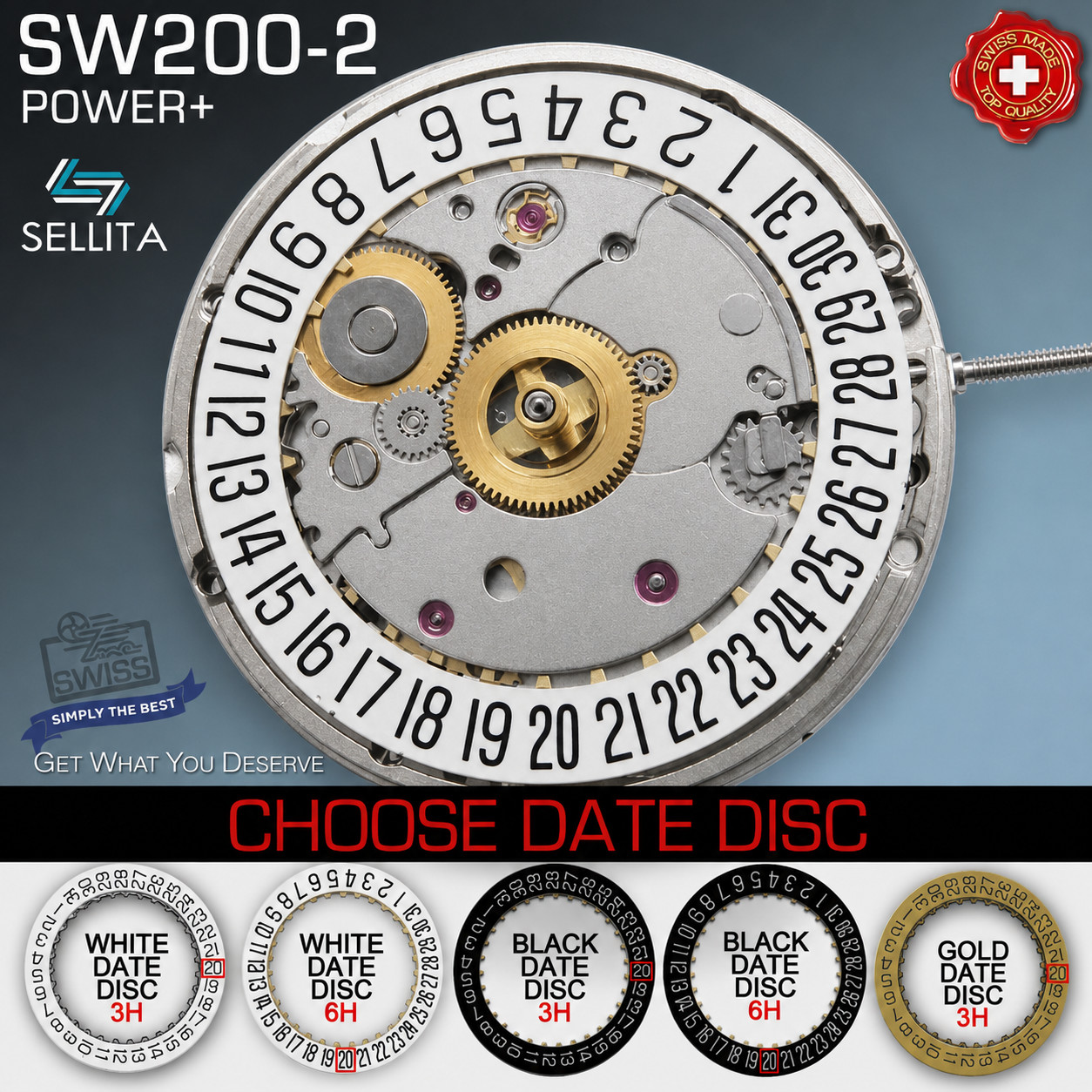 MOVEMENT AUTOMATIC SELLITA SW200-2, POWER + (COMPATIBLE ETA 2824,) NEW