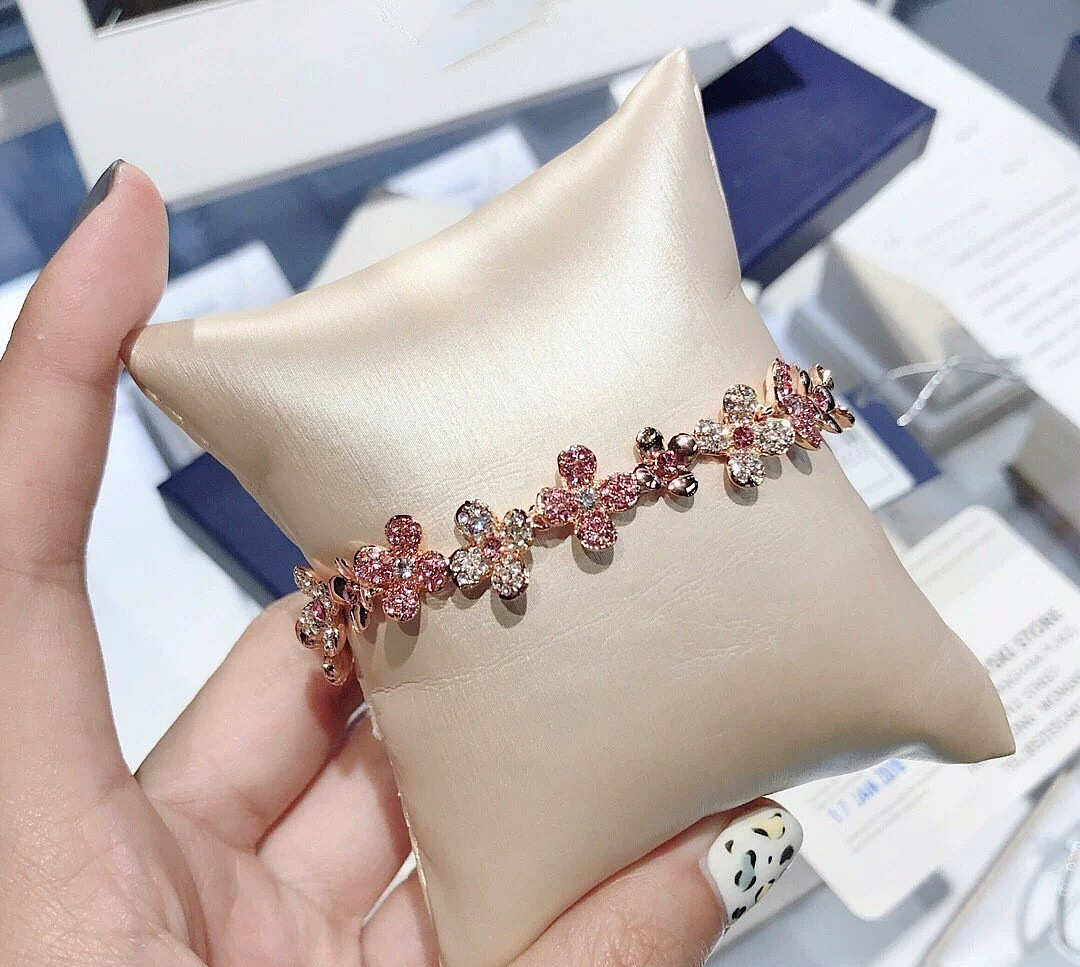Swarovski Rose Gold Plum Blossom Bracelet for Women, Crystal Flower Bracelet