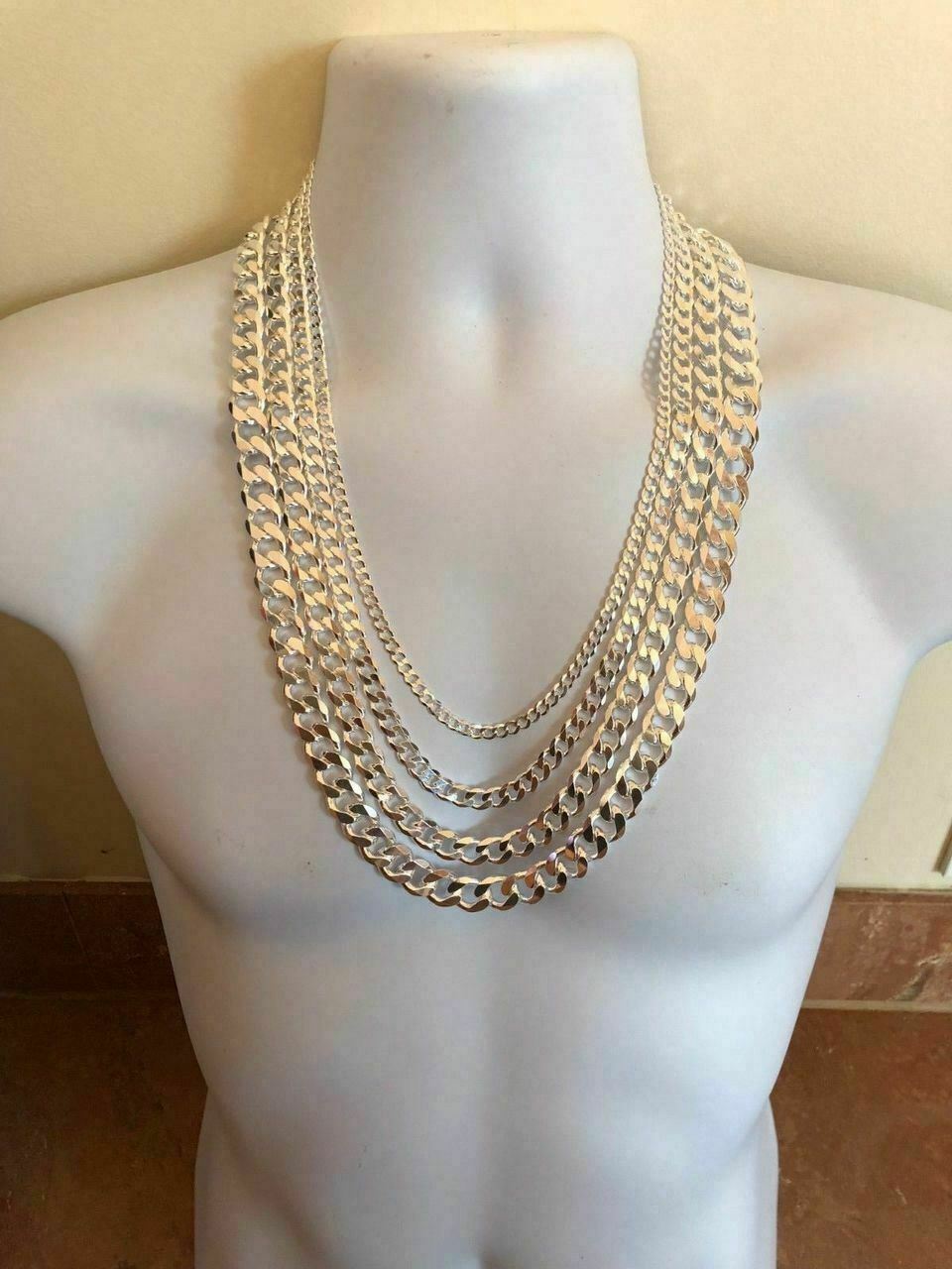 Real Solid 925 Sterling Silver Cuban Chain Men’s Women’s 2-16mm Italy Necklace