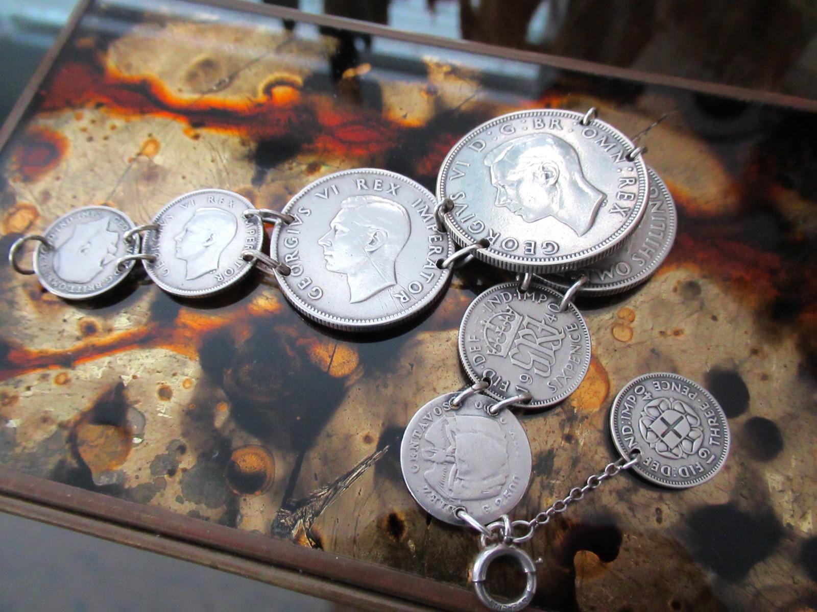 Vintage Great Britain South Africa Columbia Silver Coin Bracelet Half Crown