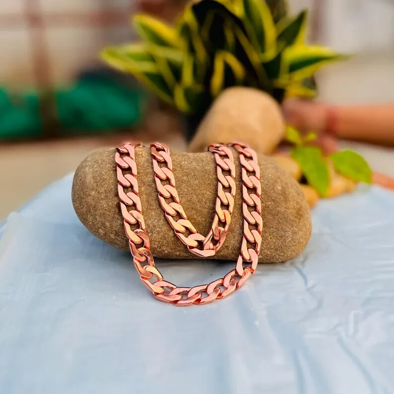 22 inch Pure Copper Solid CUBAN Chain Necklace, Healing Jewelry Spiritual