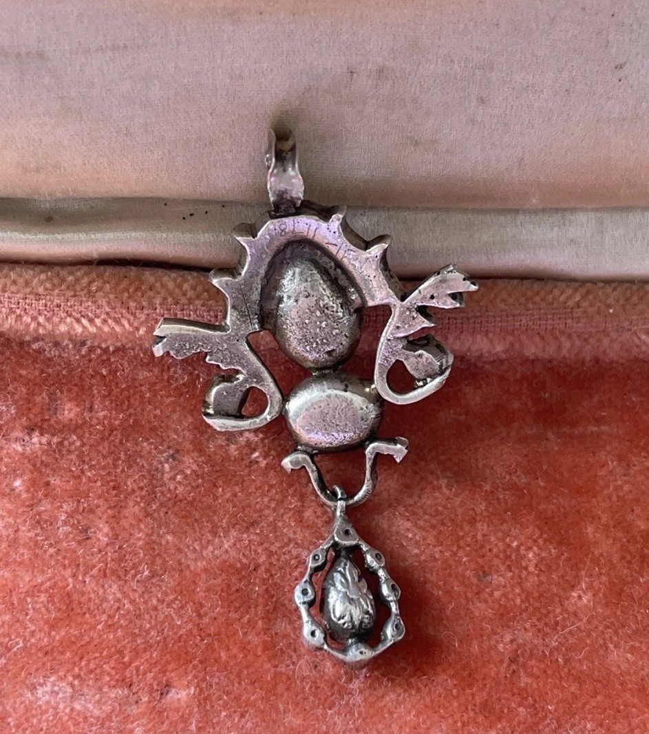 Antique Georgian Era 800 Silver Foil Back Clear Paste Pendant. 18th Century